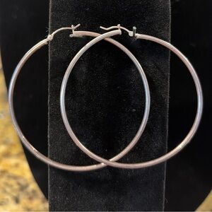Silver Tone Classic Hoop Earrings 2.5” Large Hoops
